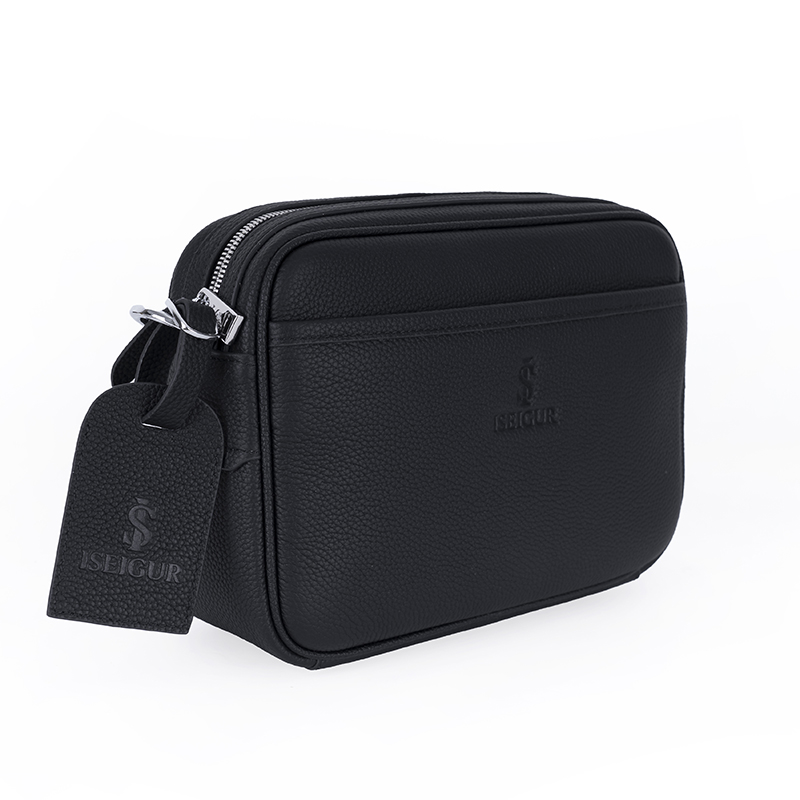Men's Black Textured Crossbody Bag