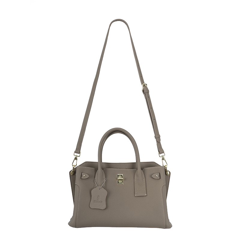 Fog Gray Gold-Buckle Handbag