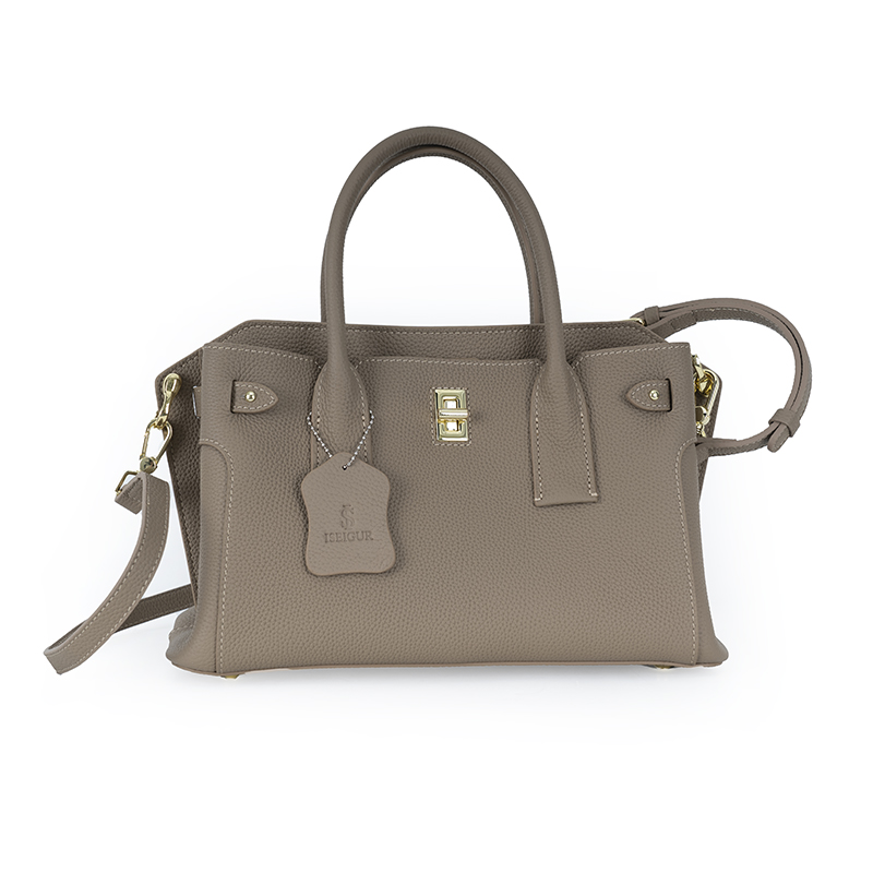 Fog Gray Gold-Buckle Handbag
