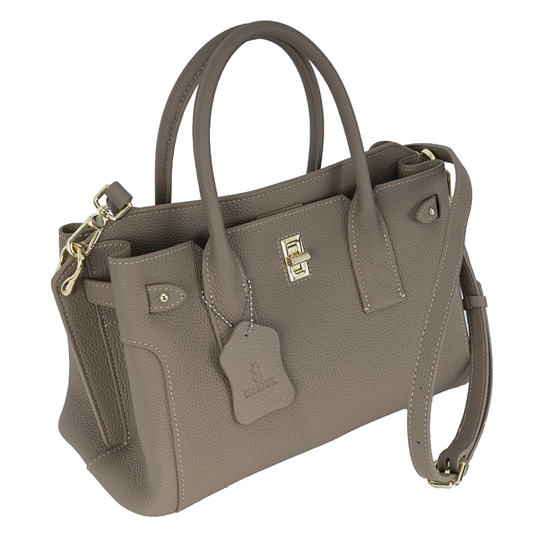 Fog Gray Gold-Buckle Handbag