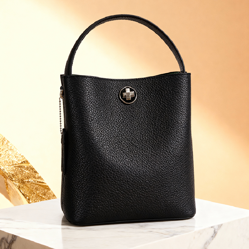 Black Textured Bucket Bag