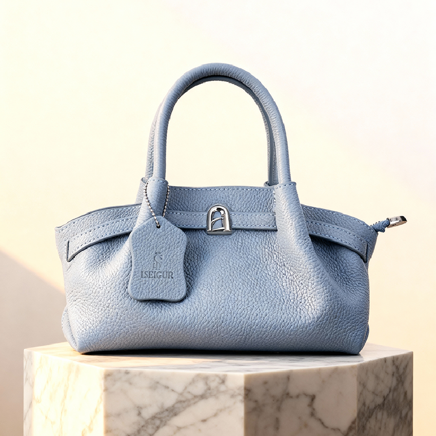 Mist Blue Lychee-Textured Handbag