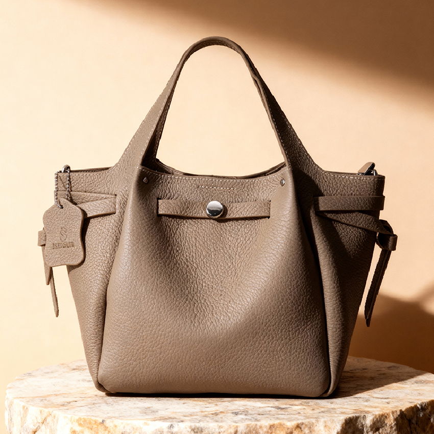 Warm Brown Gentle-Textured Trimmed Handbag