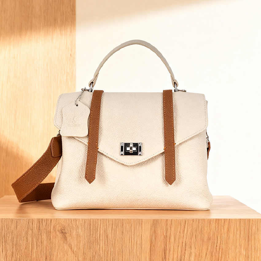 Milk White Brown-Trim Dual-Use Bag