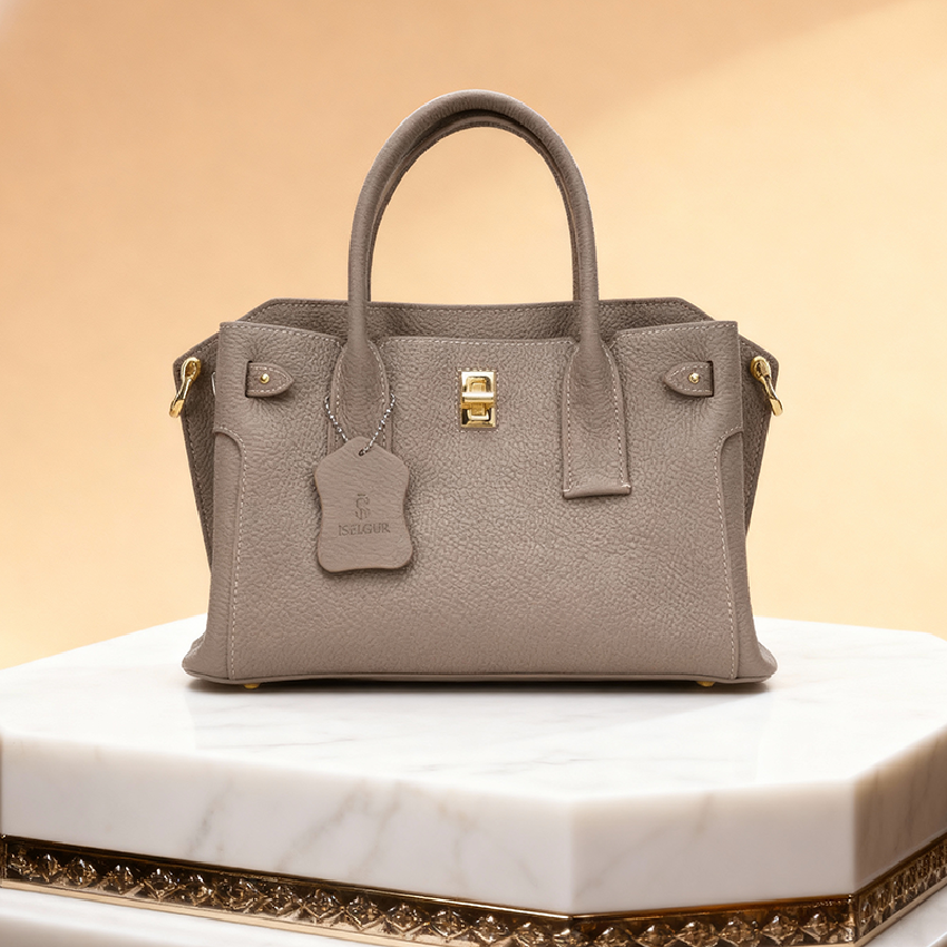 Fog Gray Gold-Buckle Handbag