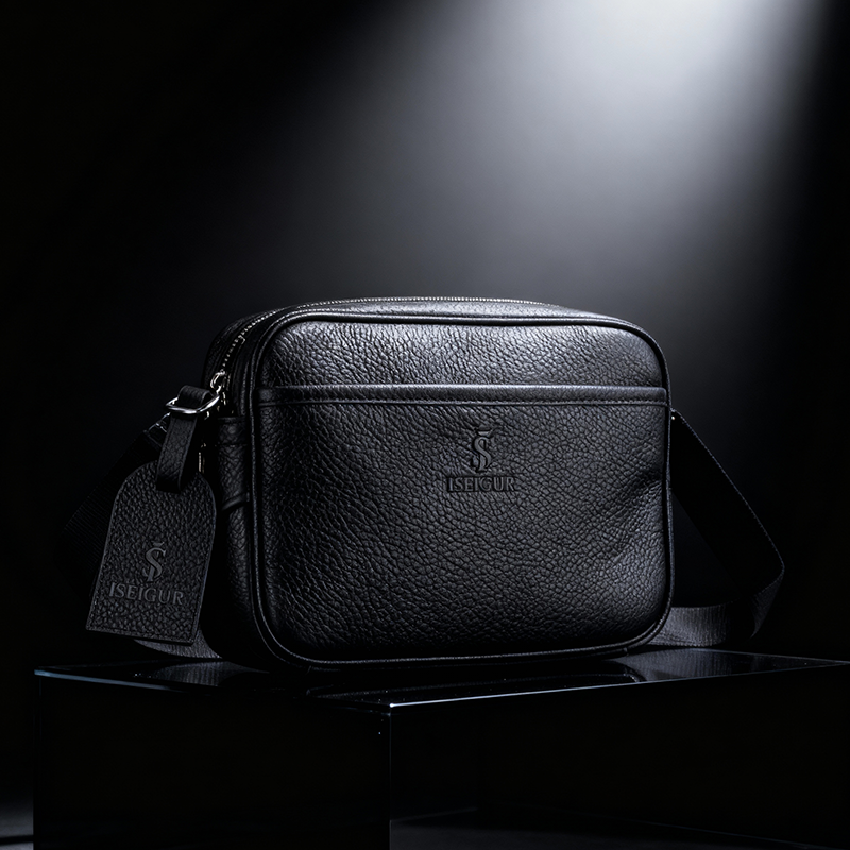 Men's Black Textured Crossbody Bag