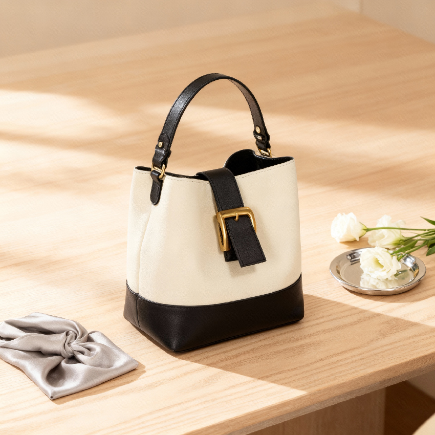 Black and White Color-Block Bucket